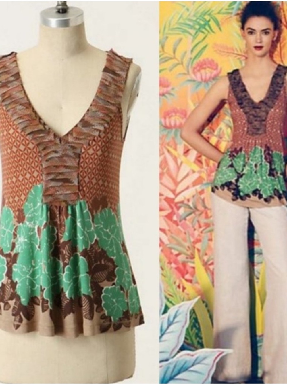 ANTHROPOLOGIE Deletta Botany Lesson Linen Blend Tank Top